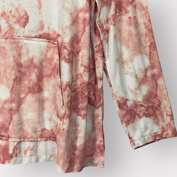 Susan Graver Tunic Top Women Size L Pink Tie-Dye Watercolor Kangaroo Pocket C13 - Picture 4 of 14